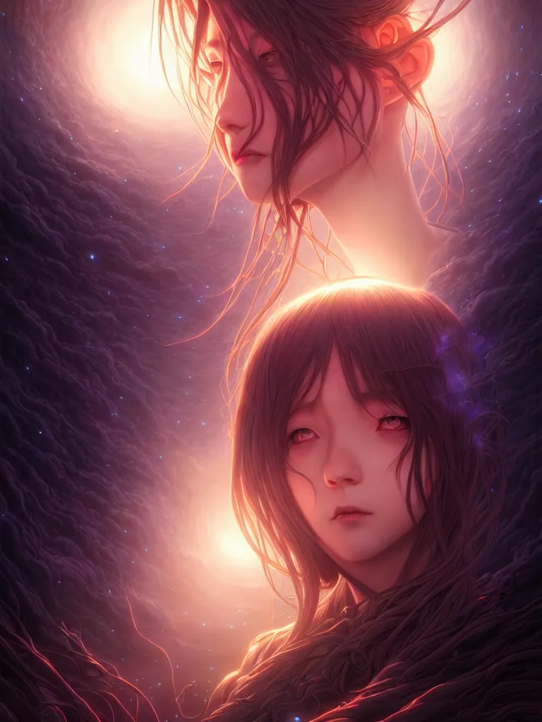 Image similar to azathoth girl dreaming the earth, occlusion shadow, specular reflection, rim light, unreal engine, artgerm, artstation, art by hiroaki samura and ilya kuvshinov and ossdraws, intricate, highly detailed 8 k, cosmic horror illustration, extremely beautiful and aesthetic shape of face and body, movie poster