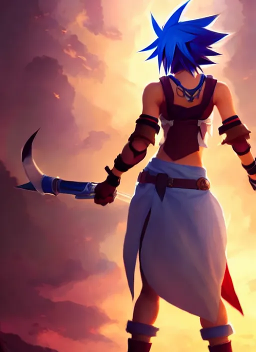 Image similar to female cosplayer wearing cosplay of sora from kingdom hearts. art by greg rutkowski, art by pascal blanche. crisp quality. digital photography. trending in deviantart.