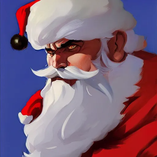 Image similar to greg manchess portrait painting of partially armored santa claus as overwatch character, medium shot, asymmetrical, profile picture, organic painting, sunny day, matte painting, bold shapes, hard edges, street art, trending on artstation, by huang guangjian and gil elvgren and sachin teng