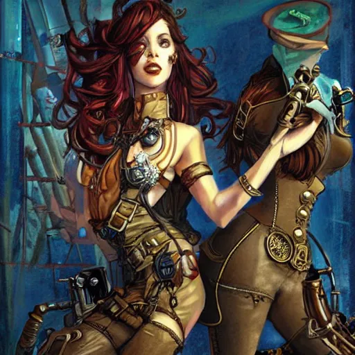 Prompt: steampunk heroines, by jon foster
