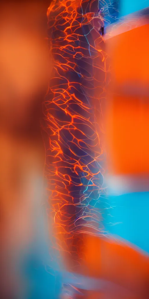 Image similar to a blurry closeup picture of abstract gorgeous human bodies gripping each other tightly, macro photography, long exposure photograph, surrealism, anamorphic bokeh, orange and cyan lighting, cinematic