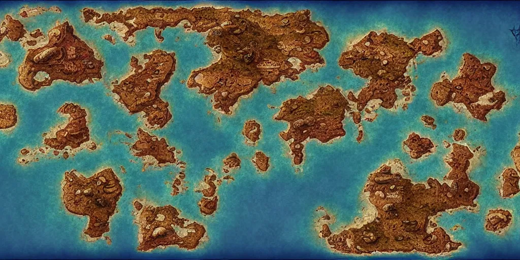 Prompt: a fantasy map of a large archipelago, digital art, detailed, trending on artstation, 8 k