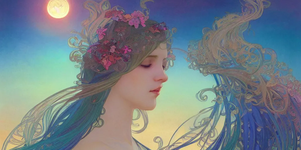Image similar to baby bird catches the worm, sunrise, rainbow, fantasy, intricate, very very beautiful, elegant, highly detailed, digital painting, artstation, concept art, smooth, sharp focus, illustration, art by alphonse mucha