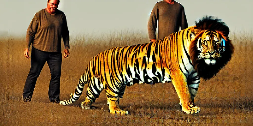 Image similar to a man with a lion, a tiger approaches