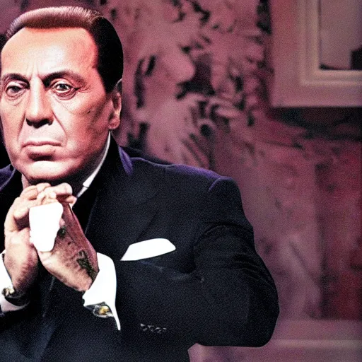 Prompt: Silvio Berlusconi as scarface covered in white powder