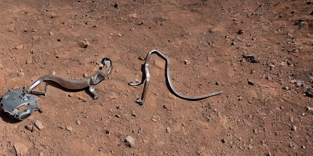 Prompt: giant metal robotic caracal 1 0 0 meters around and 1 million years old discovered after the rain washed away the sand and dirt, in a canyon in the utah desert