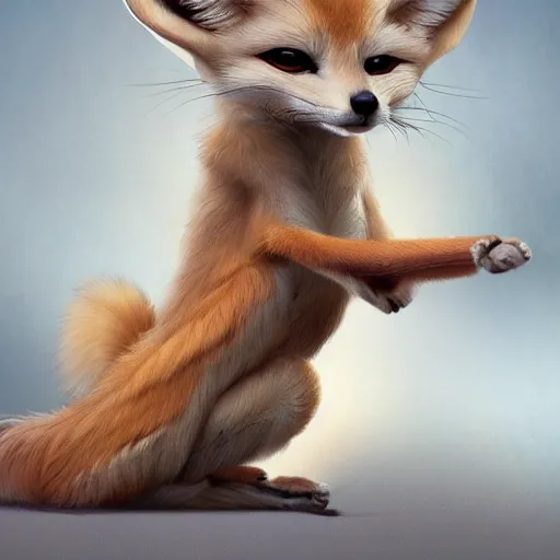 Prompt: fennec fox animal, doing karate moves, fantasy, digital painting, artstation, concept art, smooth, sharp focus, illustration, art by tian zi and WLOP