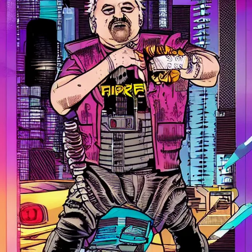 Prompt: guy fierri in cyberpunk style, comic book, highly detailed