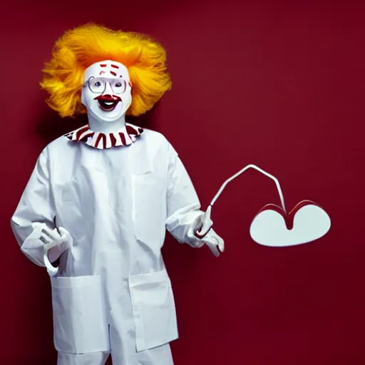Prompt: ronald McDonald performs open-heart surgery