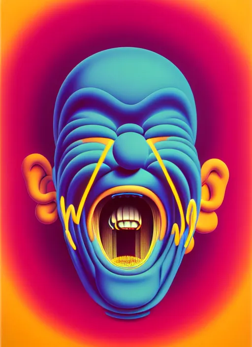 Image similar to insight of a men screaming by shusei nagaoka, kaws, david rudnick, airbrush on canvas, pastell colours, cell shaded!!!, 8 k