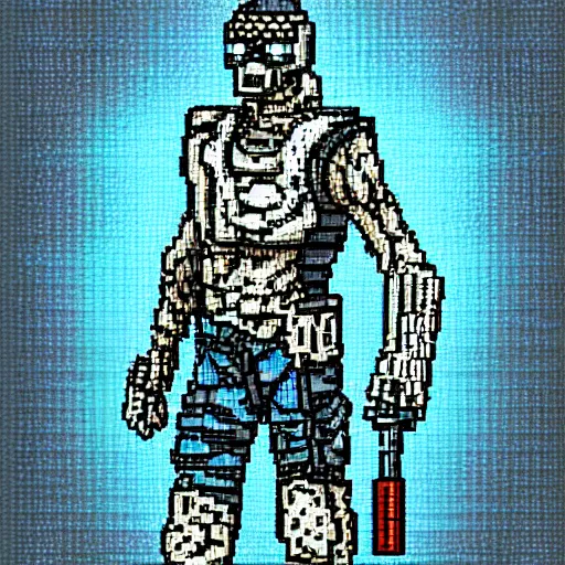 Prompt: a cyberpunk soldier, pixel art