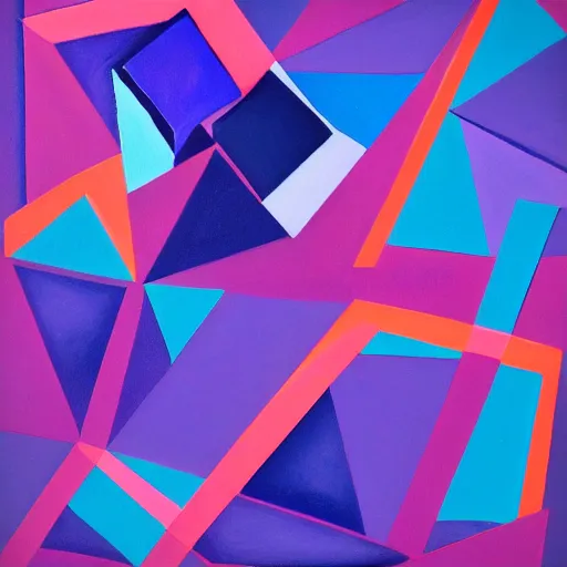 Image similar to a painting of a blue and purple abstract scene, a cubist painting by erno rubik, trending on behance, crystal cubism, isometric, rendered in cinema 4 d, behance hd