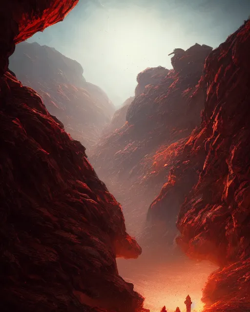 Image similar to double sunrising in the valley of fire, terrifying, environment art, fantasy art, landscape art, in the style of greg rutkowski, illustration, epic, fantasy, intricate, hyper detailed, artstation, concept art, smooth, sharp focus, ray tracing