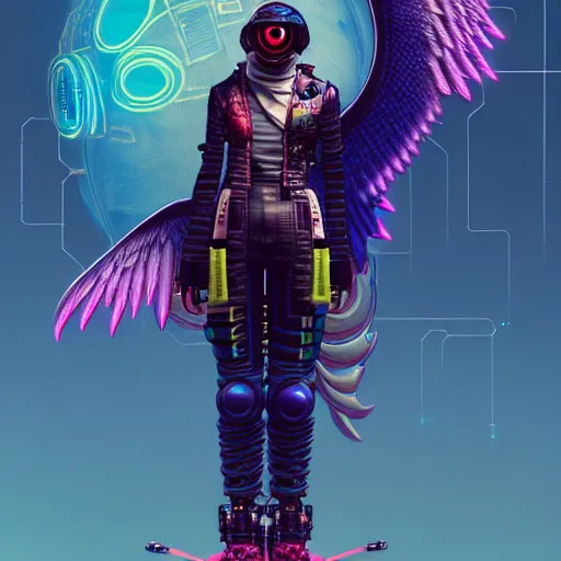 Image similar to full shot of a cyberpunk falcon android character:: by Martine Johanna and Simon Stålenhag and Chie Yoshii and Casey Weldon and Guillermo del toro :: ornate, dynamic, particulate, pastel colors, intricate, elegant, highly detailed, centered, artstation, smooth, sharp focus, octane render, 3d