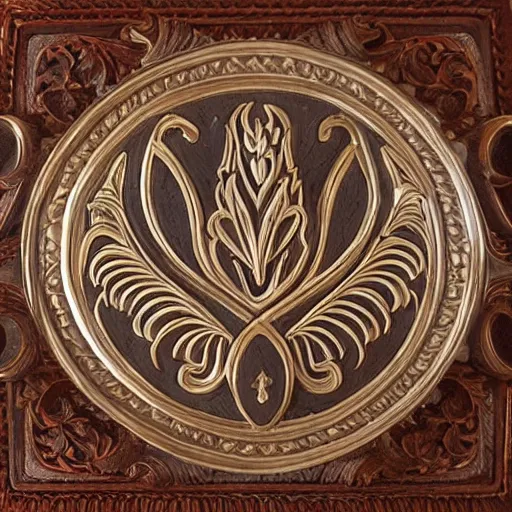 Prompt: a beautiful and masterful engraving decorative ornamental emblem, acanthus, floral, acroteria, arabesque, bead and reel, beams, bocage, cartouche, caulicoli, dentils