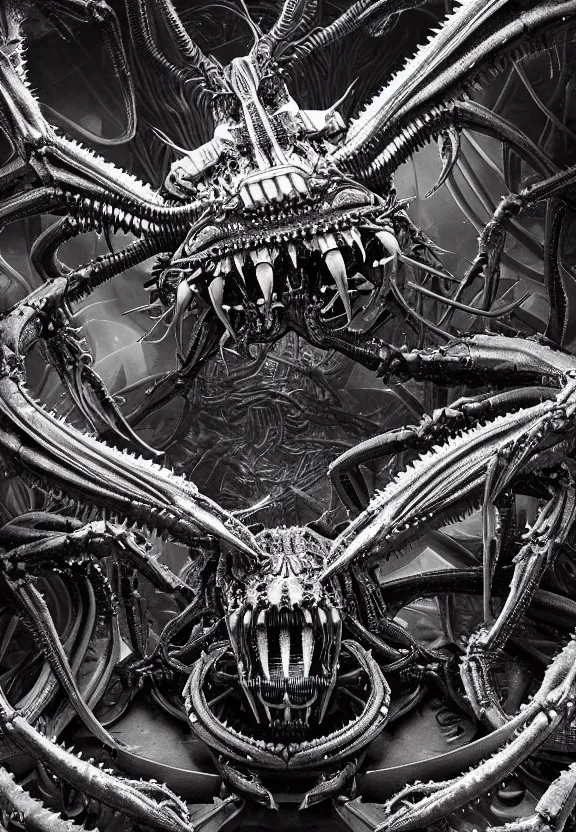 Prompt: extremely detailed. full body pictures of a cybernetic shark king crab centipede spider engine. underwater photography. claws. biomechanical giger ’ s xenomorph. the thing. detailed and intricate environment, wide angle, hyperrealism, plants and jungle, detailed and intricate environment, reflective, dynamic lighting, rembrandt, 8 k