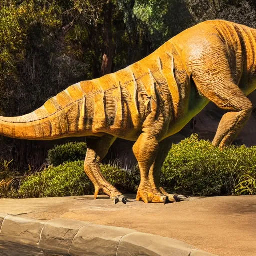 Image similar to vintage photograph of a real dinosaur at the san diego zoo, high definition, slr, photo realism, golden hour, detailed skin, 4 k