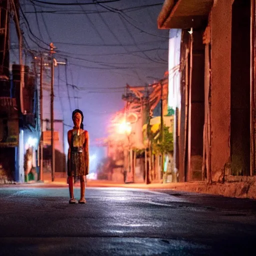 Prompt: empty street, mayan warrior, portrait, at night, by addy campbell, cinematography by quetzalcoatl