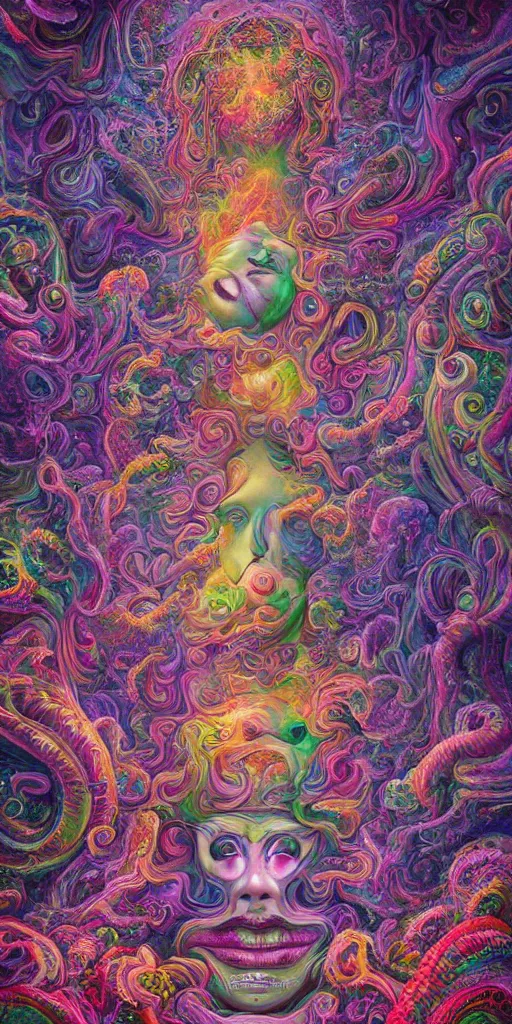 Image similar to a beautiful acrylic painting of deep psychedelia portraying universal consciousness of the infinite by hanna yata, geenss archenti flores, ben ridgway, digital art, ambient occlusion, redshift render,