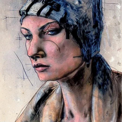 Prompt: portrait of woman by Enki Bilal