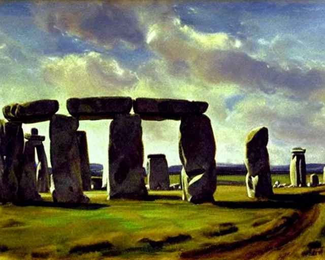 Prompt: painting of Stonehenge by John Singer Sargent