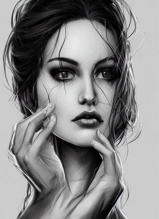 Image similar to up close portrait of a beautiful woman in black and white, art by diego fazio and diegoKoi and oscar Ukono, concept art, sharp focus, artgerm, 8k highly detailed