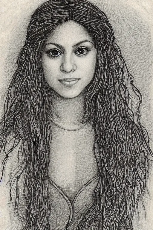 Prompt: a portrait of shakira in the style of leonardo da vinci drawing