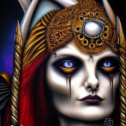 Prompt: close up portrait, goddess of death, by anne stokes, photorealism, highly detailed