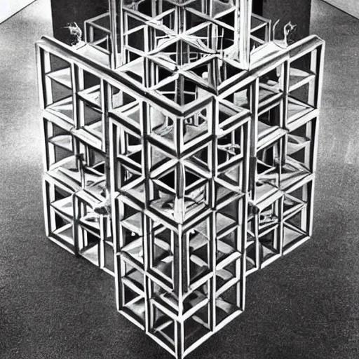 Prompt: hypercube by m. c. escher, art installation, photograph