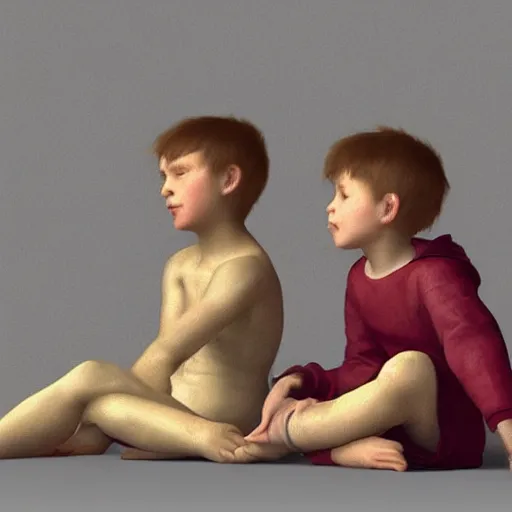 Image similar to a couple of kids sitting next to each other, concept art by michelangelo, trending on cg society, sots art, official art, wallpaper, rendered in maya,