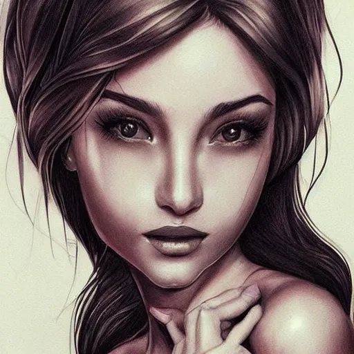 Image similar to tattoo design, beautiful portrait of a girl looking up and to the right by artgerm, artgerm