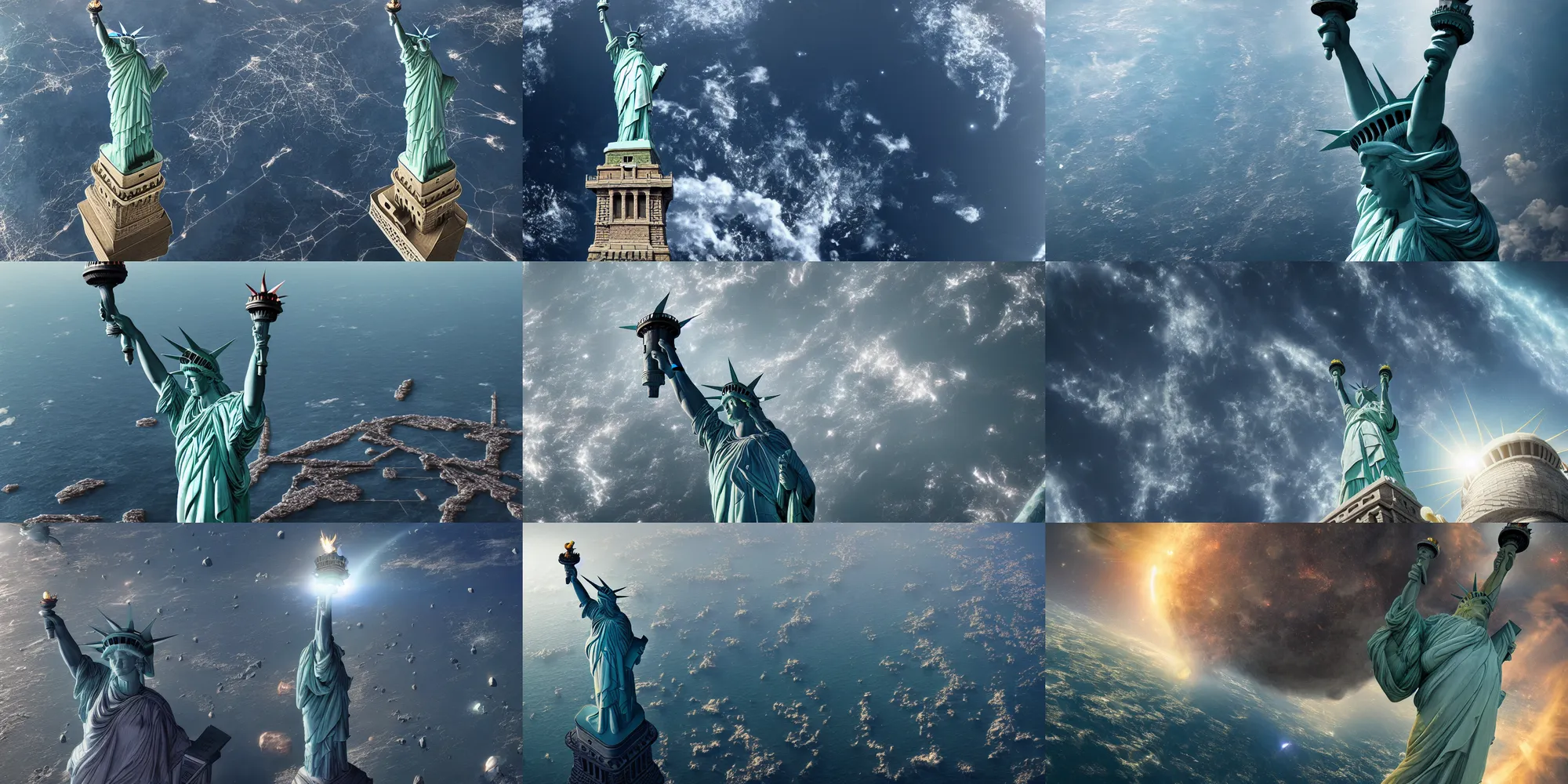 Prompt: the statue of liberty carrying the earth through space, epic digital art, cinematic, trending on artstation, superb detail 8 k masterpiece