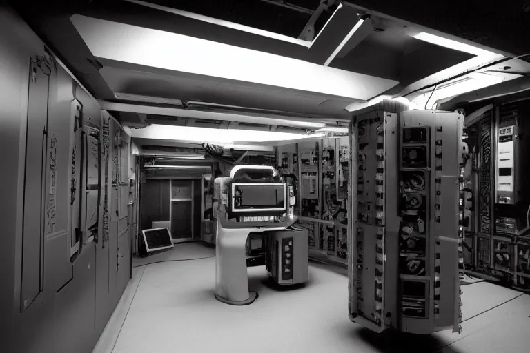 Image similar to underground lab mainframe, sci-fi, ancy, futuristic, technology, realistic, 80k, 8mm, Grainy, Panavision