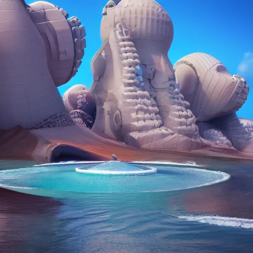 Image similar to monuments, vector, high quality, sand, water, gradients, 3 d render, incredible details, highly detailed, photorealistic, disney pixar, smooth, octane render, iridescent, 8 k