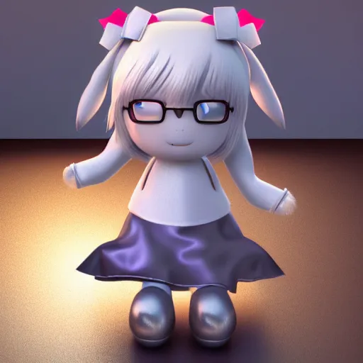 Prompt: cute fumo plush of a metallic reflective girl, global illumination reflectance probe, ssao, vray