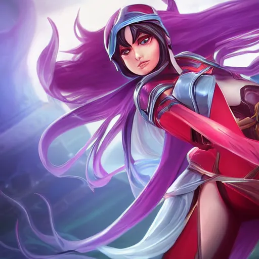 Image similar to digital art of Irelia from League of Legends, action pose, WLOP, extremely detailed