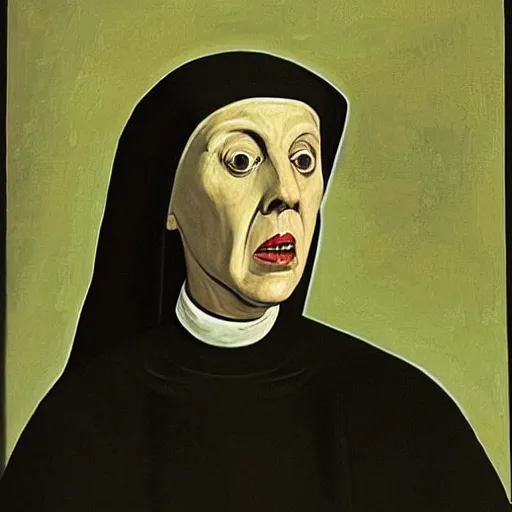 Image similar to portrait of a scary nun by Giorgio de Chirico