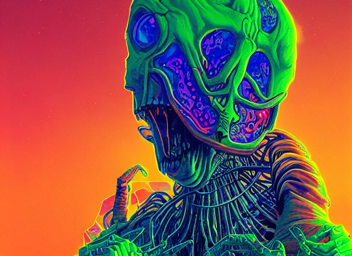 Prompt: a psychedelic glitchcore portrait of omin dran skeletal mind flayer psion politician, vibrant color scheme, highly detailed, in the style of romanticism, cinematic, artstation, moebius, greg rutkowski