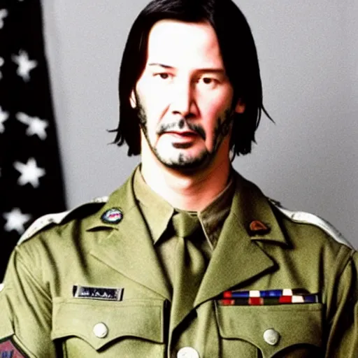 Prompt: keanu reeves as a soldier , historical photo