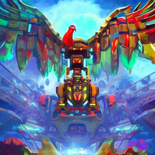 Prompt: giant (((((((robot parrot)))))))) with giant robot parrot talons, giant robot parrot wings fantasy digital art, magical background in the style of hearthstone artwork