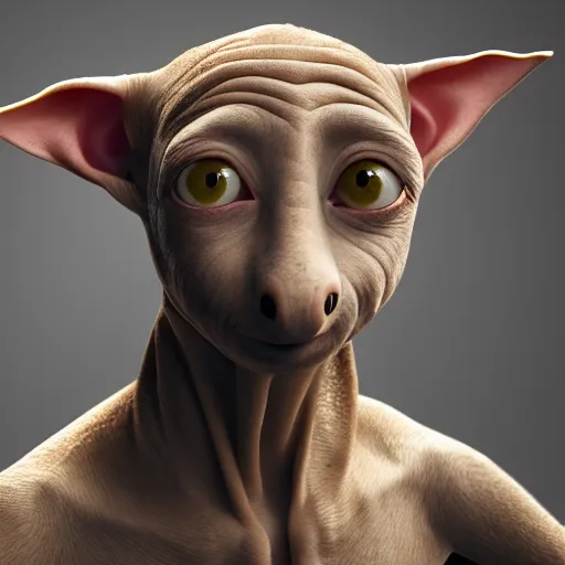 Image similar to photographic portrait of dobby from peepshow, 8 k