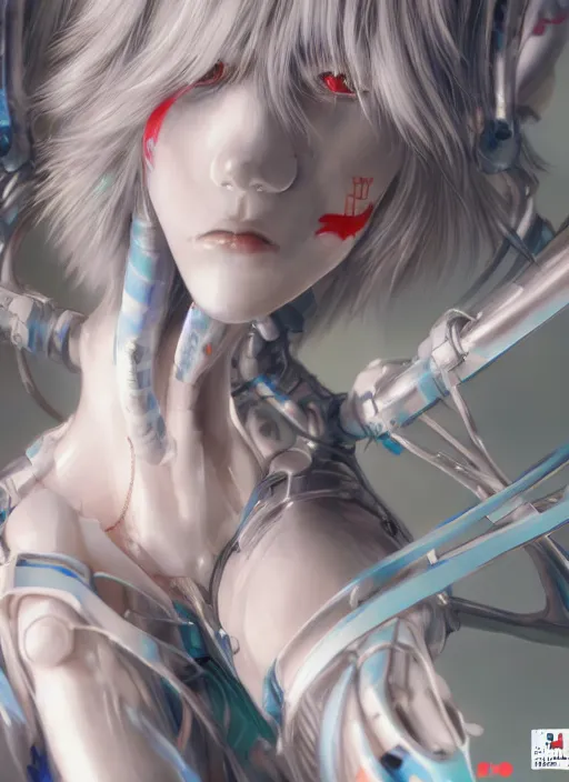 Prompt: Rei Ayanami by Yoshitaka Amano, 4k, hyper detailed, trending on artstation