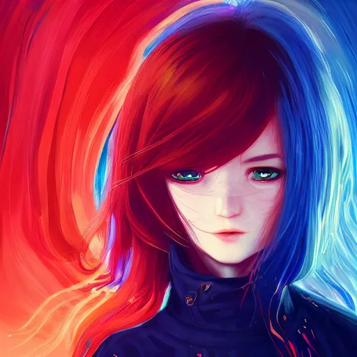 Image similar to red water swirling around rimuru tempest crying, enveloped in ghosts, sky blue straight hair, bangs, with amber eyes, black jacket, high collar, ultra fine detaile, dark theme, digital painting, psychedelic, cinematic, wlop, pixiv, ilya kuvshinov, ross tran
