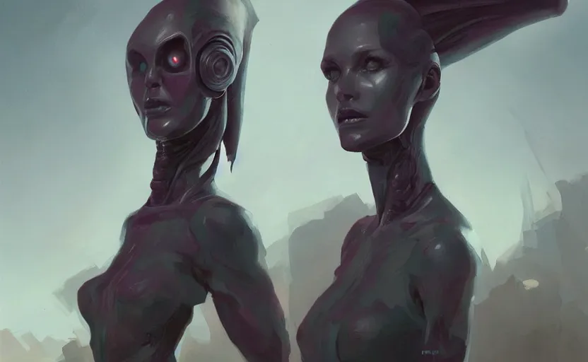 Prompt: a painting of an alien woman trending on artstation in the style of greg rutkowski