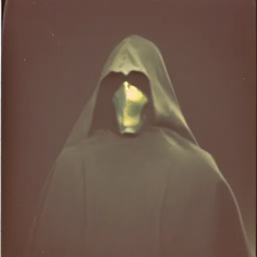 Prompt: polaroid of faceless dark cloaked Nazgûl by Tarkovsky