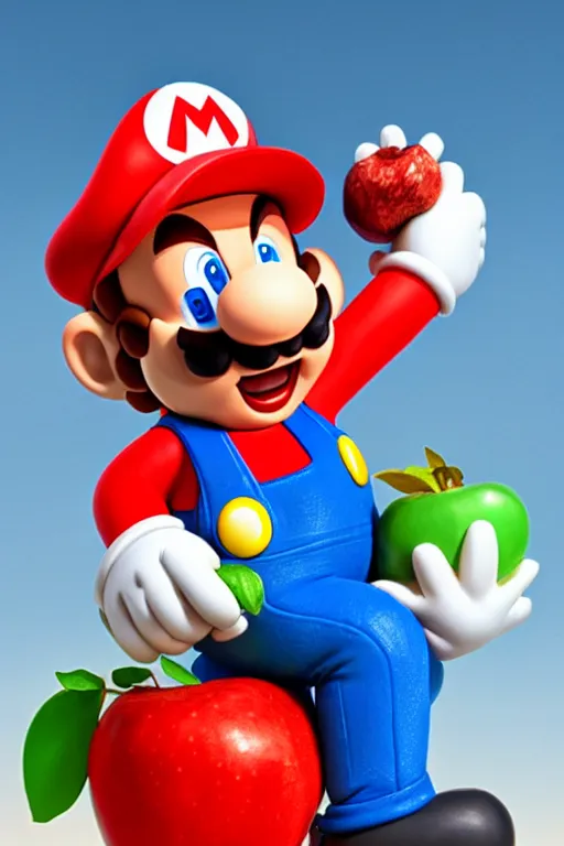 Prompt: claymation mario holding a real apple