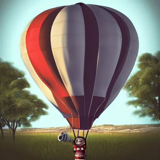 Image similar to a hot air balloon that looks like a screaming chucky doll octane render