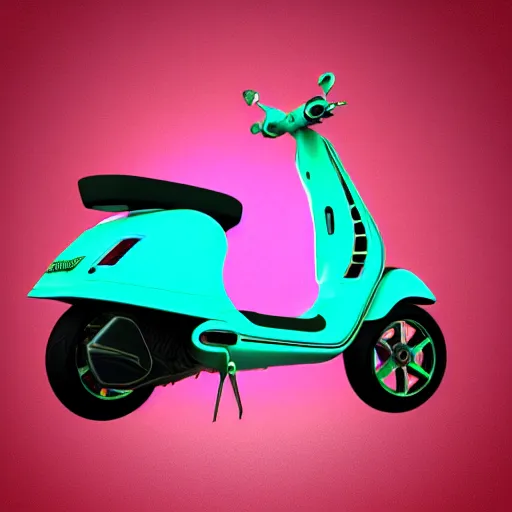 Prompt: futuristic luxury Vespa scooters 3D model with psychadelic colors for rich hippies and nature lovers.