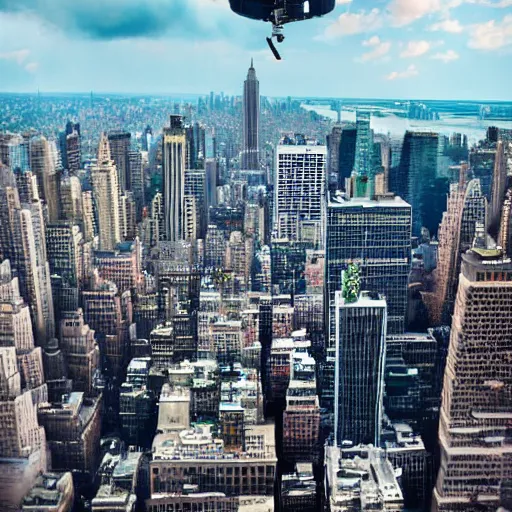 Image similar to apache helicopter, flying, new york skyline, 4k, HD, hyper realistic