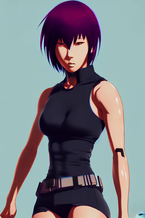 Prompt: color digital pen lineart sketch of athletic motoko kusanagi, by gnomon, by ilya kuvshinov, trending on pixiv fanbox, by weta digital, octane render